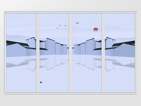 中国风中式建筑江南水乡移门