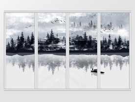 中式手绘山水意境移门