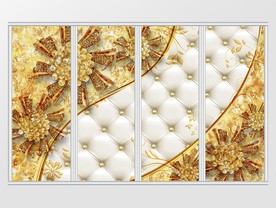 立体高贵奢金珍珠花朵移门