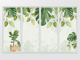 北欧简约绿色叶子移门