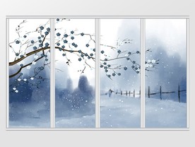 新中式手绘梅花雪移门