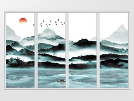 新中式水墨画山水意境移门