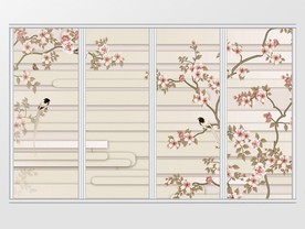 现代简约工笔花鸟画移门