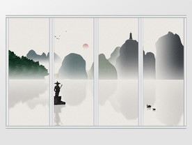 中国风渔舟唱晚意境移门