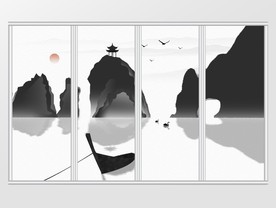 中国风抽象山水意境水墨移门