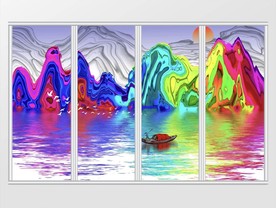 新中式炫彩抽象山水移门