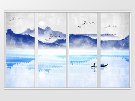 中式水墨手绘山水意境移门