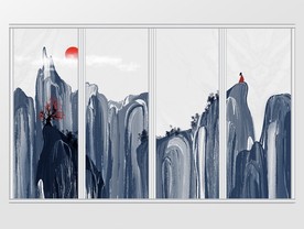 新中式水墨禅意山水移门