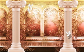 大型复古欧式罗马柱花卉背景