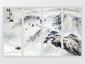 中式抽象水墨山水移门