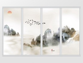 中式花鸟云雾山水森林移门
