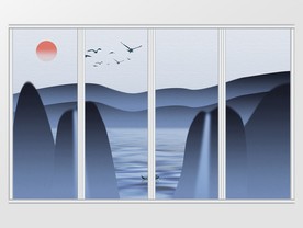 新中式禅意水墨山水移门