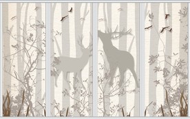 北欧手绘麋鹿森林大树移门