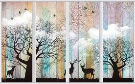 复古怀旧森林麋鹿移门