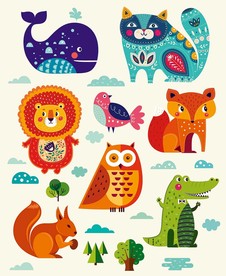 手绘卡通动物矢量素材