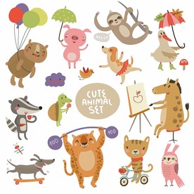 可爱卡通动物墙贴素材