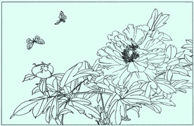 牡丹花线描 牡丹花白描 牡丹花