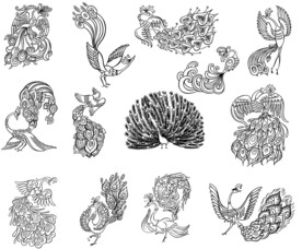 手绘凤凰孔雀素材