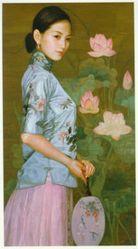 陈逸鸣油画红荷图