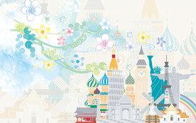 卡通房屋儿童房间背景墙装饰画