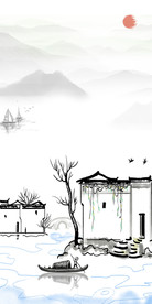 新中式山水人家玄关装饰画