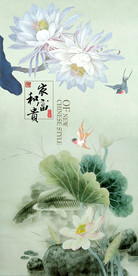 家和富贵荷花中式玄关装饰画