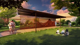 景观廊架黄昏效果图