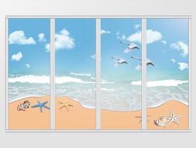 现代简约海洋蓝天移门