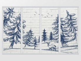 墙纹手绘森林麋鹿移门