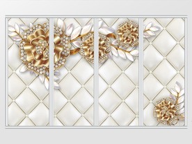 奢华金色镶钻珠宝花枝花叶移门