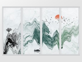意境抽象水墨山水移门