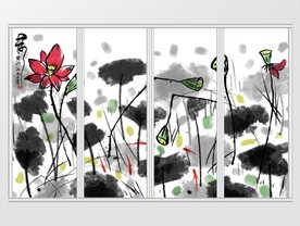 抽象写意水墨荷花移门