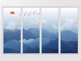 新中式群山飞鸟移门