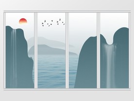 新中式唯美瀑布山水移门