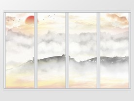 中国风水墨山水日出移门