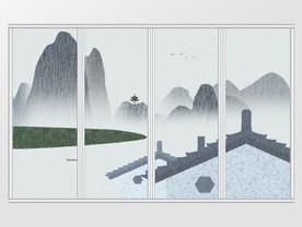 中国风意境山水建筑水墨移门