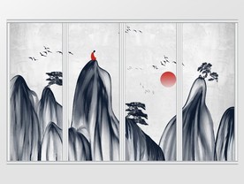 中式禅意水墨山水移门