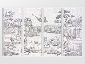 中式浮雕满园春色石雕移门