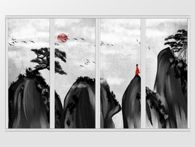 中式高山水墨禅意意境移门