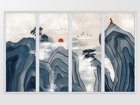 中式意境山水画移门