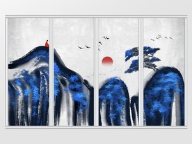 中式质感意境手绘水墨山水移门