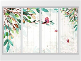 北欧简约木纹小清新绿色叶子移门