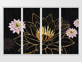 金色简约抽象荷花移门