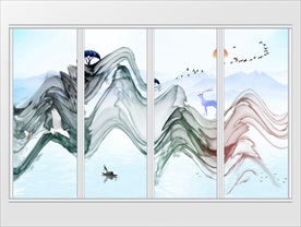 蓝色简约创意抽象新中式水墨移门