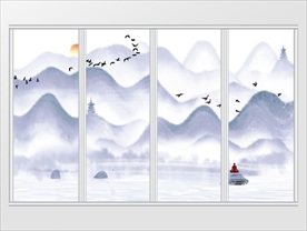 新中式禅意抽象水墨山水画移门