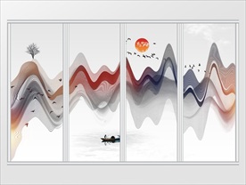 新中式禅意水墨山水抽象线条移门