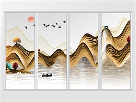 新中式禅意意境抽象水墨山水移门