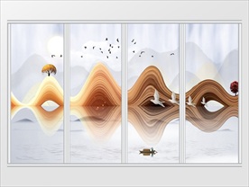 新中式抽象禅意水墨山水移门