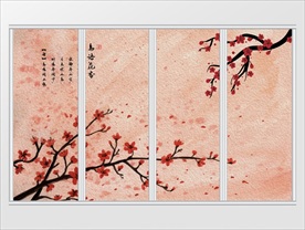 新中式红色梅花鸟语花香移门