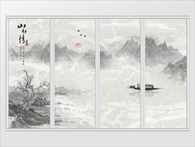 新中式水墨山水石纹山水移门